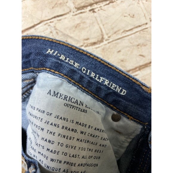American Eagle High Rise Girlfriend Distressed Ripped Holes jean Busted Knees 4 - Picture 3 of 4